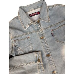 AODANLU Classic Jeans Denim Jacket Light Wash Distressed Buttons Size XL